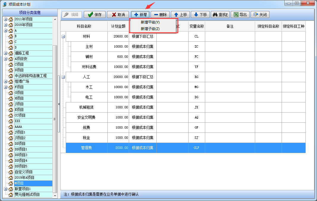 項(xiàng)目成本計劃